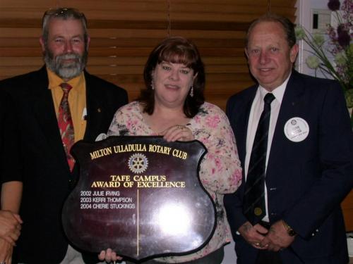 2004-10-19 TAFE Student of the Year; Rotarian Tom Law Cherie Stuckinsg and RotarianClive Cross